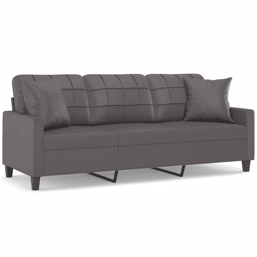 Sofá 3 lug. Sofá fixo c almofadas decorativas 180 cm couro artif. cinza Sofá 3 lug. Sofá fixo c almofadas decorativas 180 cm couro artif. cinza