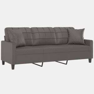 Sofá 3 lug. Sofá fixo c almofadas decorativas 180 cm couro artif. cinza