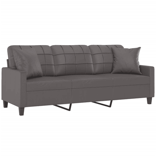 Sofá 3 lug. Sofá fixo c almofadas decorativas 180 cm couro artif. cinza Sofá 3 lug. Sofá fixo c almofadas decorativas 180 cm couro artif. cinza