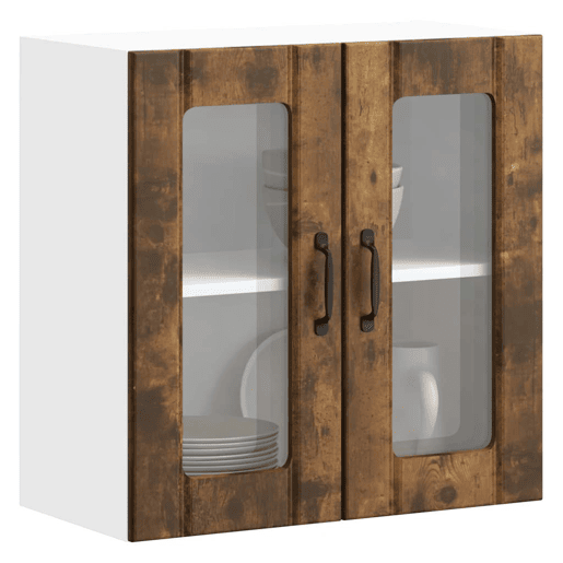 Armário de parede de cozinha - Cozinha modular porta vidro carvalho fumado
