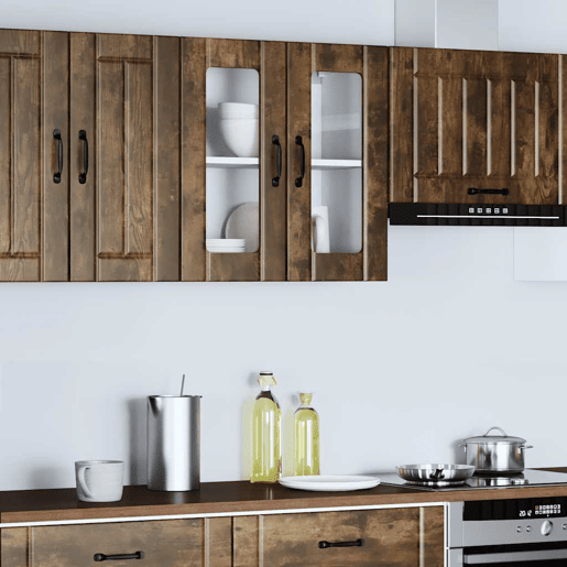 Armário de parede de cozinha - Cozinha modular porta vidro carvalho fumado