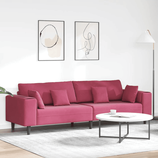 Sofá 3 lugares, Sofá fixo de Veludo com almofada Vinho Vermelho 208 cm Veludo