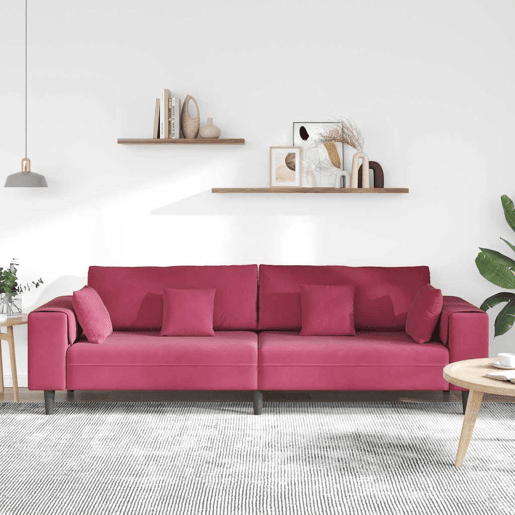 Sofá 3 lugares, Sofá fixo de Veludo com almofada Vinho Vermelho 208 cm Veludo