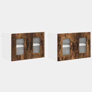 Lote de 2 Armários de cozinha suspendidos - Cozinha modular Colgantes com porta Carvalho Defumado