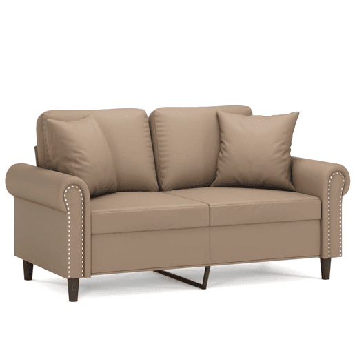 Sofá 2 lugares, Sofá fixo + almofadas 120 cm couro artificial cappuccino