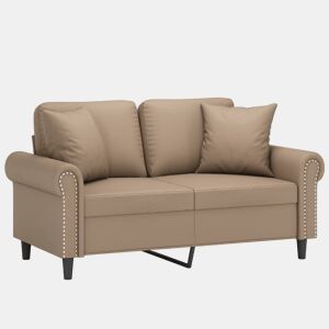 Sofá 2 lugares, Sofá fixo + almofadas 120 cm couro artificial cappuccino