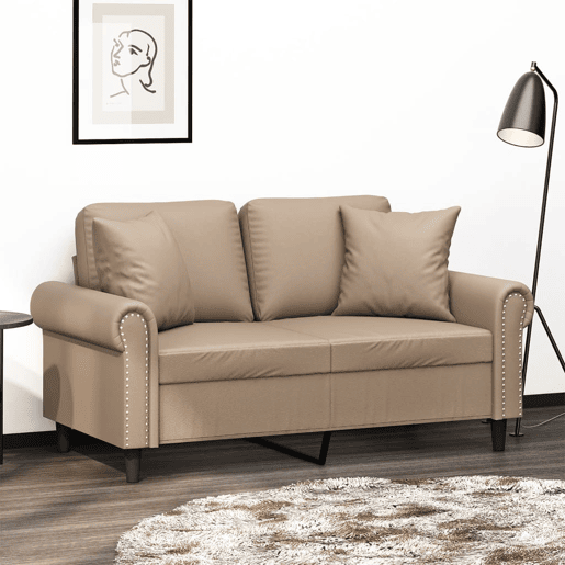 Sofá 2 lugares, Sofá fixo + almofadas 120 cm couro artificial cappuccino