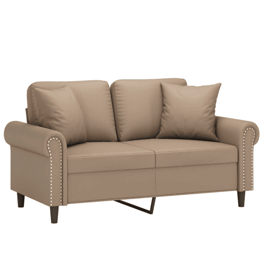 Sofá 2 lugares, Sofá fixo + almofadas 120 cm couro artificial cappuccino