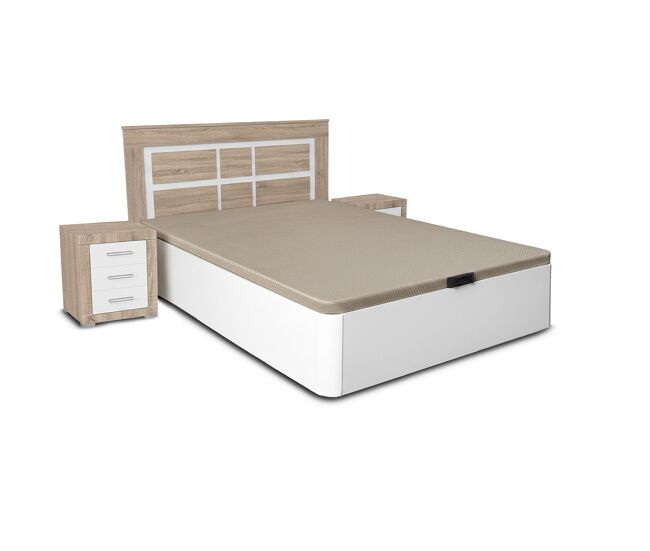 Pack cama canape blanco 135cm + cabecero y 2 mesitas de noche cambria y blanco