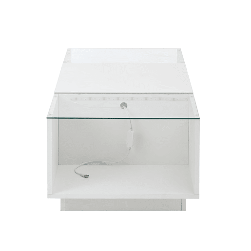 Mesa de centro moderna 105 cm - com arrumação, iluminação LED, 2 gavetas, vidro - Branco