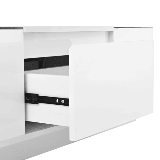 Mesa de centro moderna 105 cm - com arrumação, iluminação LED, 2 gavetas, vidro - Branco