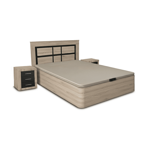 Conjunto de cama box Cambria de 150 cm + cabeceira e 2 mesas de cabeceira em Cambria e grafite