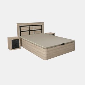 Conjunto de cama box Cambria de 150 cm + cabeceira e 2 mesas de cabeceira em Cambria e grafite