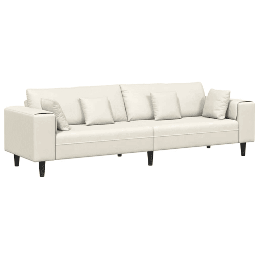 Sofá 3 lugares, Sofá fixo de Veludo com almofada Creme 208 cm Veludo Sofá 3 lugares, Sofá fixo de Veludo com almofada Creme 208 cm Veludo
