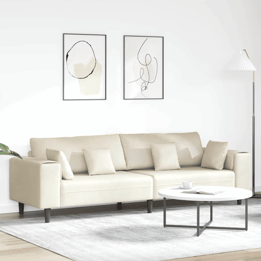 Sofá 3 lugares, Sofá fixo de Veludo com almofada Creme 208 cm Veludo Sofá 3 lugares, Sofá fixo de Veludo com almofada Creme 208 cm Veludo