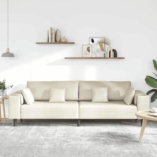Sofá 3 lugares, Sofá fixo de Veludo com almofada Creme 208 cm Veludo Sofá 3 lugares, Sofá fixo de Veludo com almofada Creme 208 cm Veludo