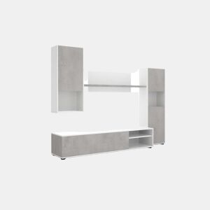 Conjunto de Móveis de Sala de Estar Yuri, Branco e Cimento 220x160cm