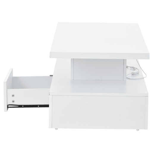 Mesa de centro com 2 níveis - Com luz LED de 16 cores - Sofá com prateleira aberta e 1 gaveta deslizante - Branco