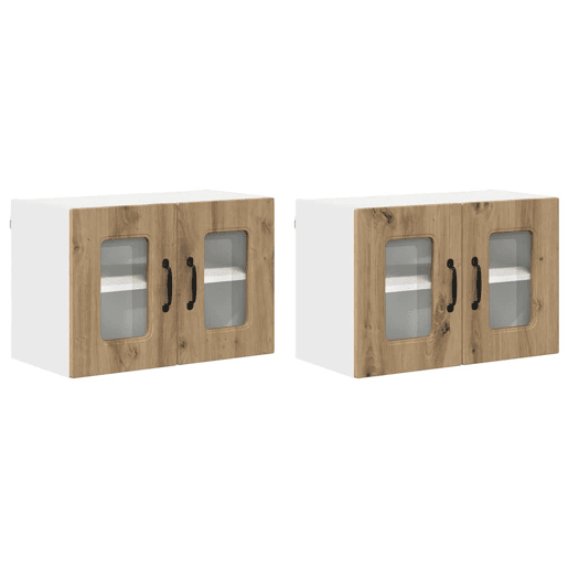 Lote de 2 Armários de cozinha suspendidos - Cozinha modular Colgantes com porta Carvalho Artesanal