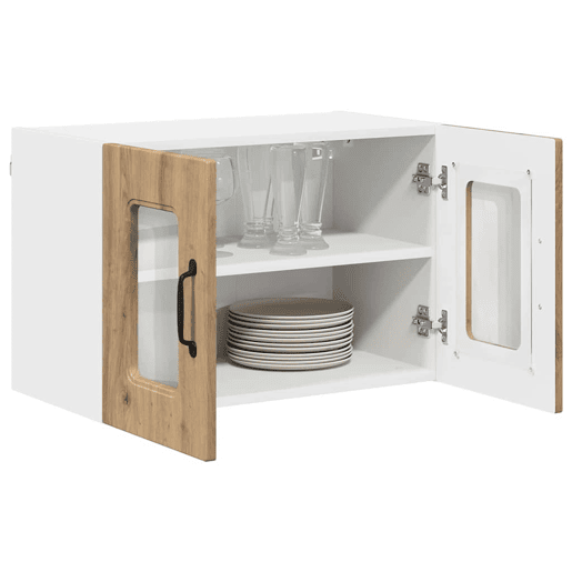 Lote de 2 Armários de cozinha suspendidos - Cozinha modular Colgantes com porta Carvalho Artesanal