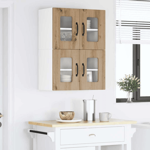 Lote de 2 Armários de cozinha suspendidos - Cozinha modular Colgantes com porta Carvalho Artesanal