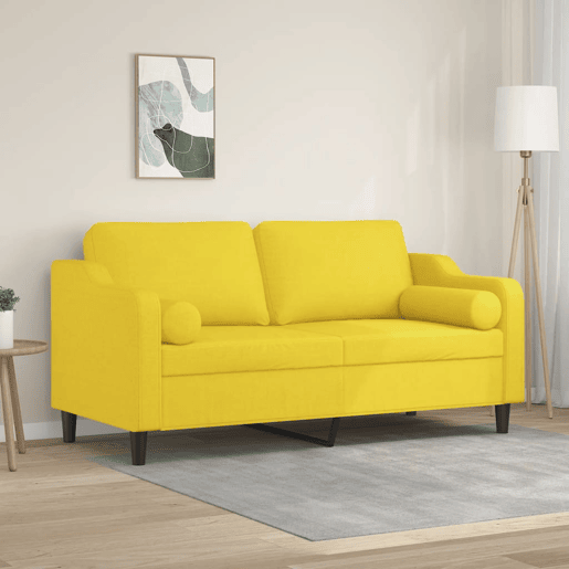 Sofá 2 lug. - Sofá fixo + almofadas decorativas 140 cm tecido amarelo-claro