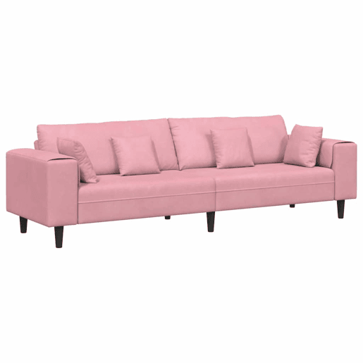 Sofá 3 lugares, Sofá fixo de Veludo com almofada Rosa 209 cm Veludo