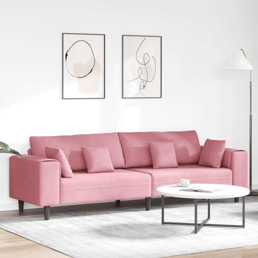 Sofá 3 lugares, Sofá fixo de Veludo com almofada Rosa 209 cm Veludo