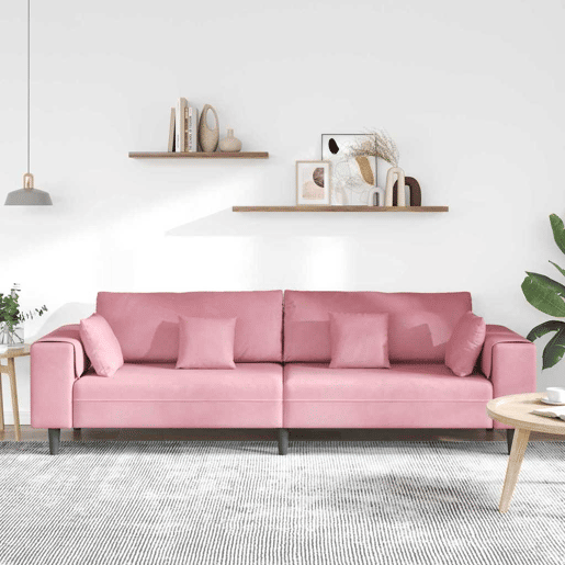 Sofá 3 lugares, Sofá fixo de Veludo com almofada Rosa 209 cm Veludo