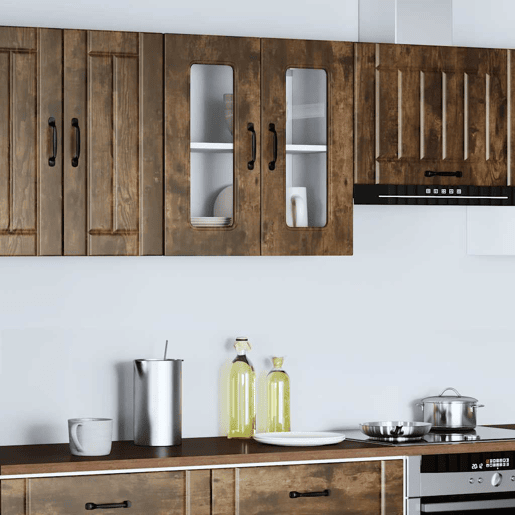 Armário de parede de cozinha - Cozinha modular porta vidro carvalho fumado