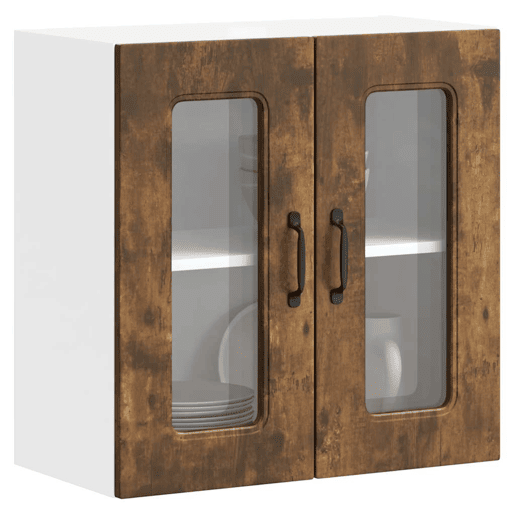 Armário de parede de cozinha - Cozinha modular porta vidro carvalho fumado