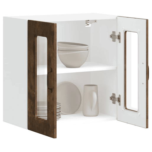 Armário de parede de cozinha - Cozinha modular porta vidro carvalho fumado