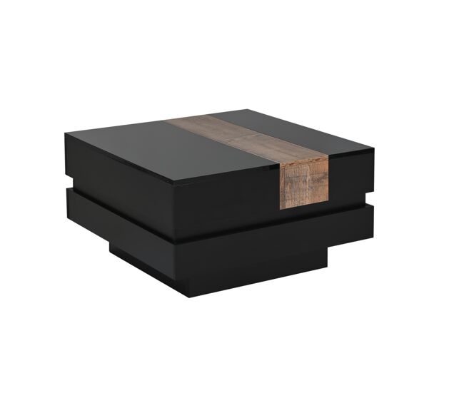 Mesa de centro cuadrada 70x70x39 cm - mesa extensible con almacenamiento oculto - negro
