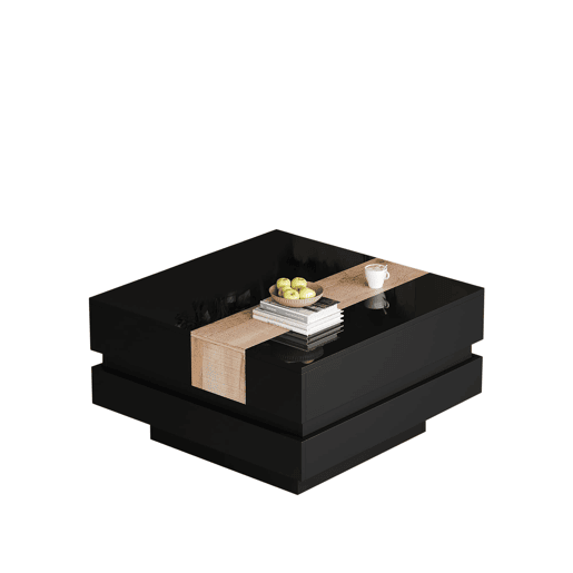 Mesa de centro quadrada 70x70x39 cm - Mesa extensível com arrumação oculta - Preto Mesa de centro quadrada 70x70x39 cm - Mesa extensível com arrumação oculta - Preto