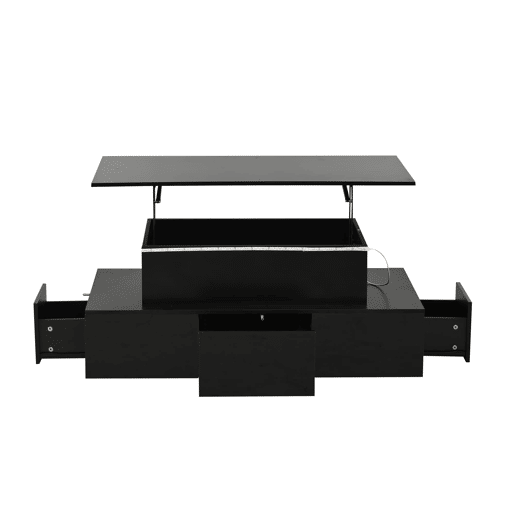 Mesa de centro elevável 100x50x40 cm - 4 gavetas, com LED, com arrumação, Preto Mesa de centro elevável 100x50x40 cm - 4 gavetas, com LED, com arrumação, Preto