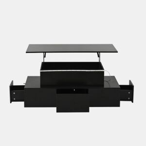 Mesa de centro elevável 100x50x40 cm - 4 gavetas, com LED, com arrumação, Preto