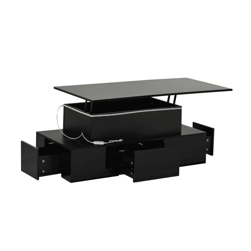 Mesa de centro elevável 100x50x40 cm - 4 gavetas, com LED, com arrumação, Preto Mesa de centro elevável 100x50x40 cm - 4 gavetas, com LED, com arrumação, Preto