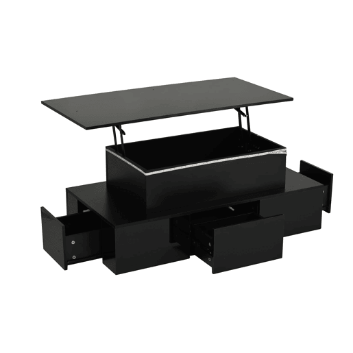Mesa de centro elevável 100x50x40 cm - 4 gavetas, com LED, com arrumação, Preto Mesa de centro elevável 100x50x40 cm - 4 gavetas, com LED, com arrumação, Preto