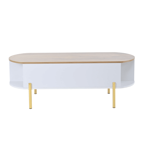 Mesa de centro 120x50x43 cm - Mesa elevável com 7 prateleiras - Cor madeira e branco Mesa de centro 120x50x43 cm - Mesa elevável com 7 prateleiras - Cor madeira e branco