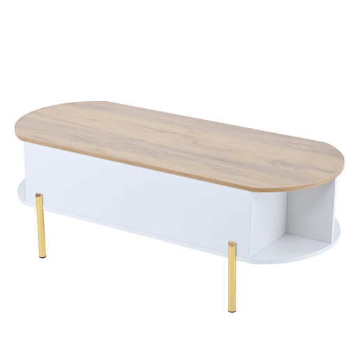 Mesa de centro 120x50x43 cm - Mesa elevável com 7 prateleiras - Cor madeira e branco Mesa de centro 120x50x43 cm - Mesa elevável com 7 prateleiras - Cor madeira e branco