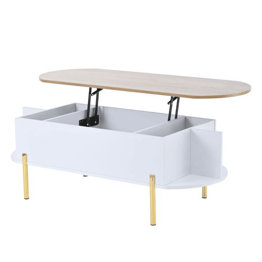 Mesa de centro 120x50x43 cm - Mesa elevável com 7 prateleiras - Cor madeira e branco Mesa de centro 120x50x43 cm - Mesa elevável com 7 prateleiras - Cor madeira e branco