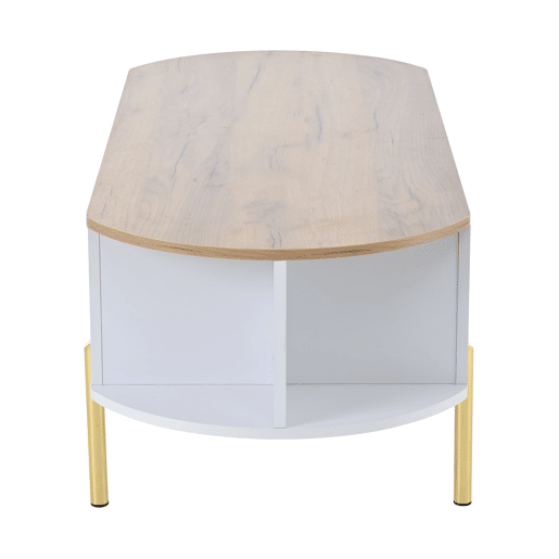 Mesa de centro 120x50x43 cm - Mesa elevável com 7 prateleiras - Cor madeira e branco Mesa de centro 120x50x43 cm - Mesa elevável com 7 prateleiras - Cor madeira e branco