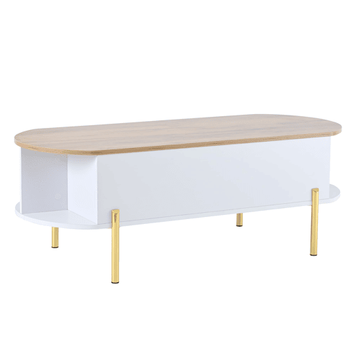 Mesa de centro 120x50x43 cm - Mesa elevável com 7 prateleiras - Cor madeira e branco Mesa de centro 120x50x43 cm - Mesa elevável com 7 prateleiras - Cor madeira e branco