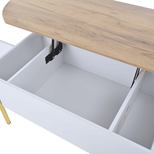 Mesa de centro 120x50x43 cm - Mesa elevável com 7 prateleiras - Cor madeira e branco Mesa de centro 120x50x43 cm - Mesa elevável com 7 prateleiras - Cor madeira e branco