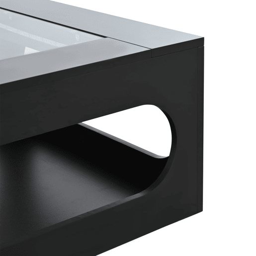 Mesa de centro quadrada 70x70x35 cm - Mesa de sala com vidro temperado, LED, abertura central - Preto
