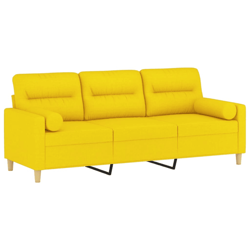 Sofá 3 lugares - Sofá fixo + almofadas decoração 180cm tecido amarelo-claro