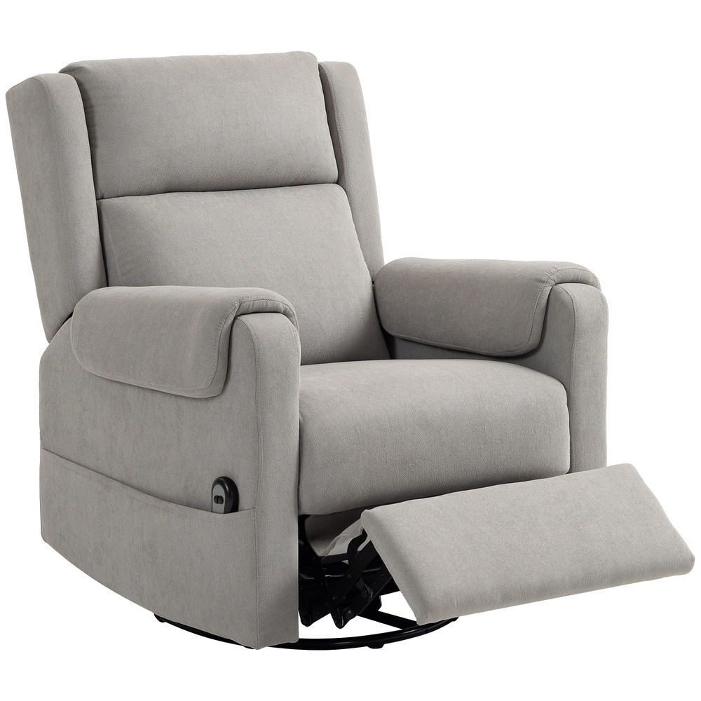 Homcom sillón relax reclinable eléctrico, sillón reclinable giratorio y balancín con reposapiés ajustable, mando a distancia, acolchado grueso, tela de rizo, para dormitorio, salón, gris claro