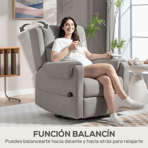HOMCOM Poltrona Relax Reclinável Elétrica Giratória e Basculante com Apoio para os Pés Ajustável Controlo Remoto Acolchoamento Espesso Tecido Chenille para Quarto Sala de Estar 86x89x99 cm Cinzento Claro