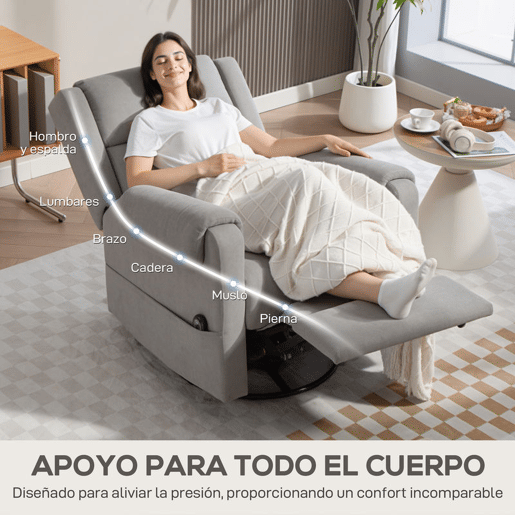 HOMCOM Poltrona Relax Reclinável Elétrica Giratória e Basculante com Apoio para os Pés Ajustável Controlo Remoto Acolchoamento Espesso Tecido Chenille para Quarto Sala de Estar 86x89x99 cm Cinzento Claro