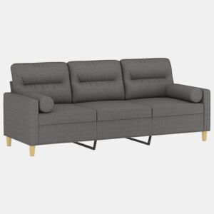 Sofá 3 lugares - Sofá fixo + almofadas decoração 180 cm tecido cinza-escuro